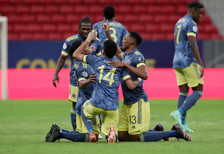 Juan Cuadrado celebrates scoring their first goal during the Copa America