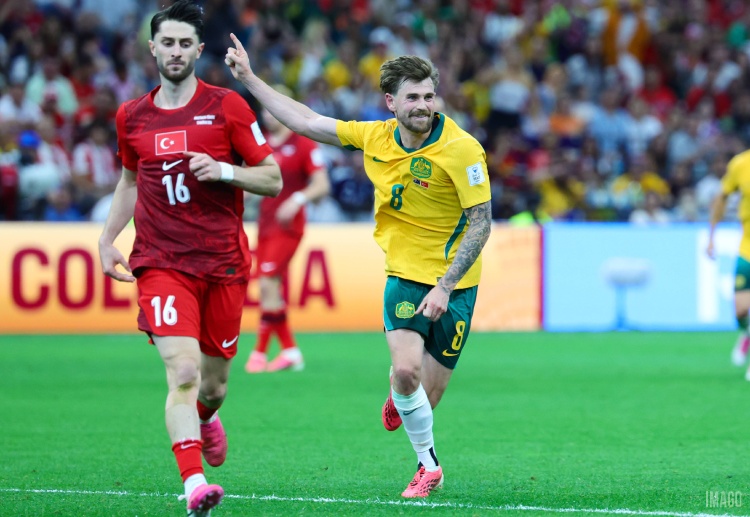 Connor Metcalfe has scored Australia's second goal during their World Cup 2026 match vs Turkey
